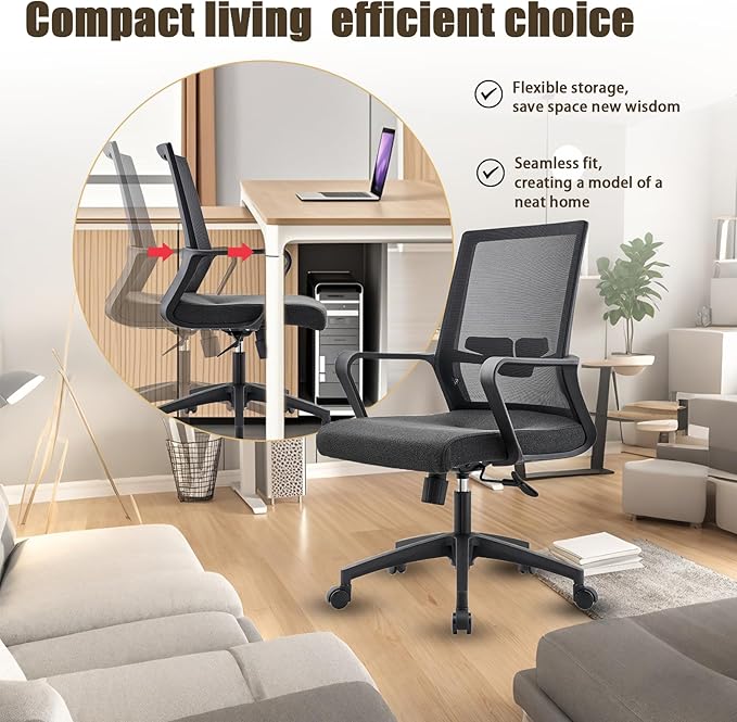 Office Chair ergonomically Designed with Breathable mesh backrest and Lumbar Support Adjustable Height Suitable for Offices Homes bedrooms Study Rooms Black