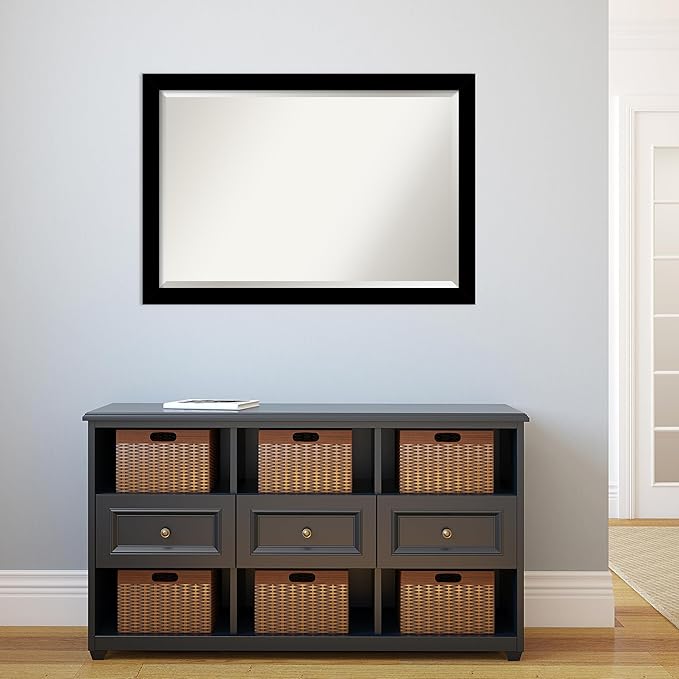 Amanti Art Black Bathroom Mirror for Over Sink, 28x40 Brushed Black Rectangle Vanity Mirror, Large Modern Contemporary Frame, Hangs Horizonally and Vertically, Bathroom Wall Decor, Beveled Edge