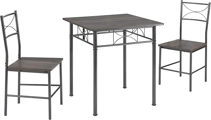 JOIN IRON 3-Piece Kitchen Dining Room Table Set for Small Spaces，Iron Wood Square Table with 2 Chairs for Kitchen Dining Room Furniture (Black)