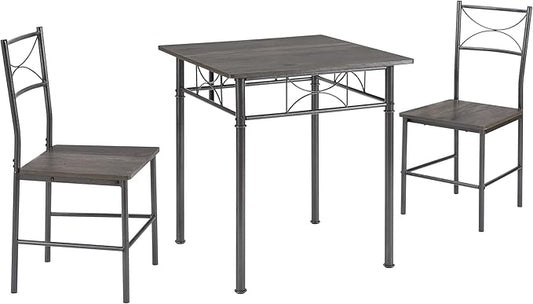 JOIN IRON 3-Piece Kitchen Dining Room Table Set for Small Spaces，Iron Wood Square Table with 2 Chairs for Kitchen Dining Room Furniture (Black)