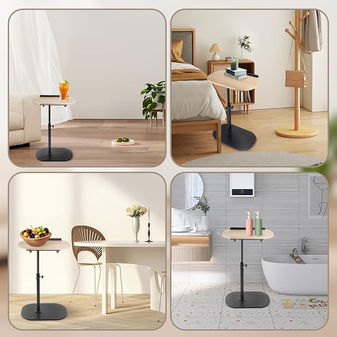 Comeon C-Shaped Tv Tray Pedestal Side Table, End Table Adjustable Height in Couch Living Room or Bedroomwith 360° Rotating Top for Small Spaces Bedside Night Stand Bedside Snack (Wood Color)