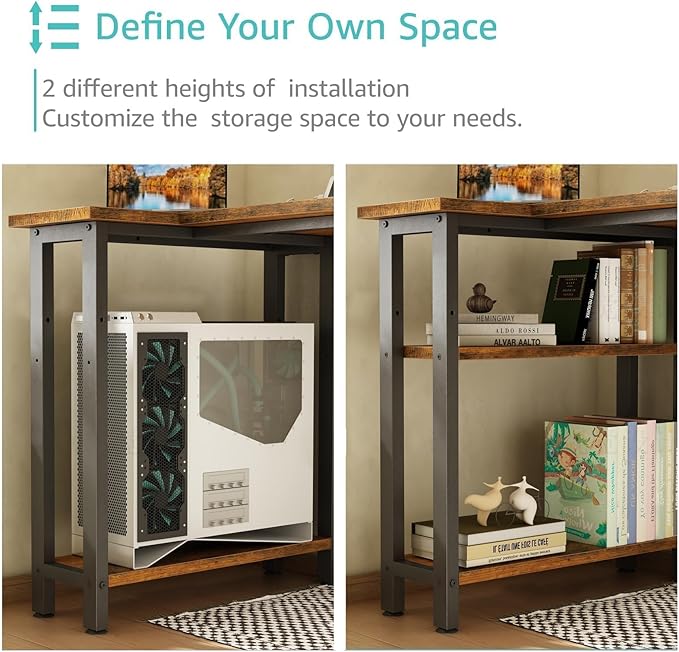 Lufeiya L Shaped Desk with Drawers & Storage Shelves, 47 Inch Small Reversible Corner Desk with Power Outlet for Home Office Bedroom, L-Shaped Gaming PC Computer Desks with Fabric Drawer, Rustic Brown