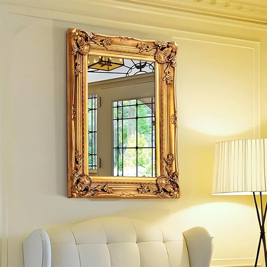 Antique Wall Mirror, 29.1'' x 21.2''Vintage Baroque Mirror with Ornate Frame, Gold Mirror Decorative for Entryway, Living Room, Bathroom