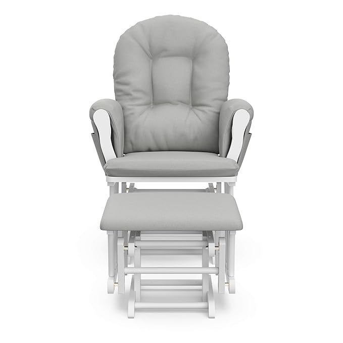 Storkcraft Premium Hoop Glider & Ottoman (White/Light Gray) — GREENGUARD Gold Certified Nursery Glider, Solid Wood Craftsmanship, Smooth-Gliding Nursery Chair and Ottoman, Award-Winning