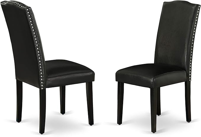 East West Furniture ESEN3-BCH-69 3 Piece Kitchen Table & Chairs Set Contains a Round Dining Room Table with Pedestal and 2 Black Faux Leather Parson Dining Chairs, 30x30 Inch, Black & Cherry