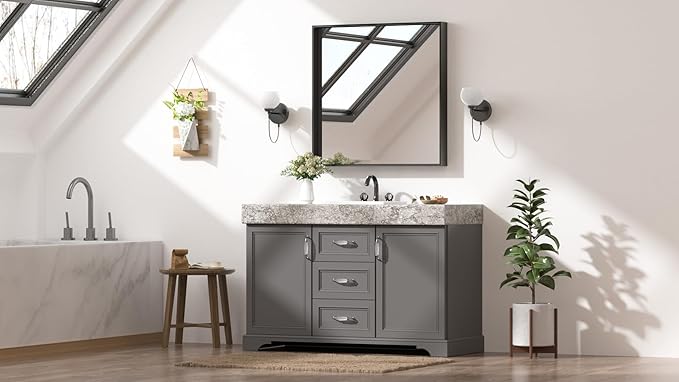 Keonjinn 30x30 Inch Black Bathroom Mirror, Modern Farmhouse Rectangular Wall Mirror with Aluminum Alloy Frame, Horizontal/Vertical Mounting