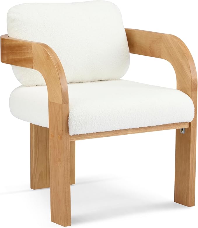 Christopher Knight Home Yorick Modern Boucle Dining Chair Set of 2 with Cushion, Solid Wood Dining Room Armchair Set, Curved Backrest Kitchen Side Chair, Living Room Comfy Extra Seat, Natural+White