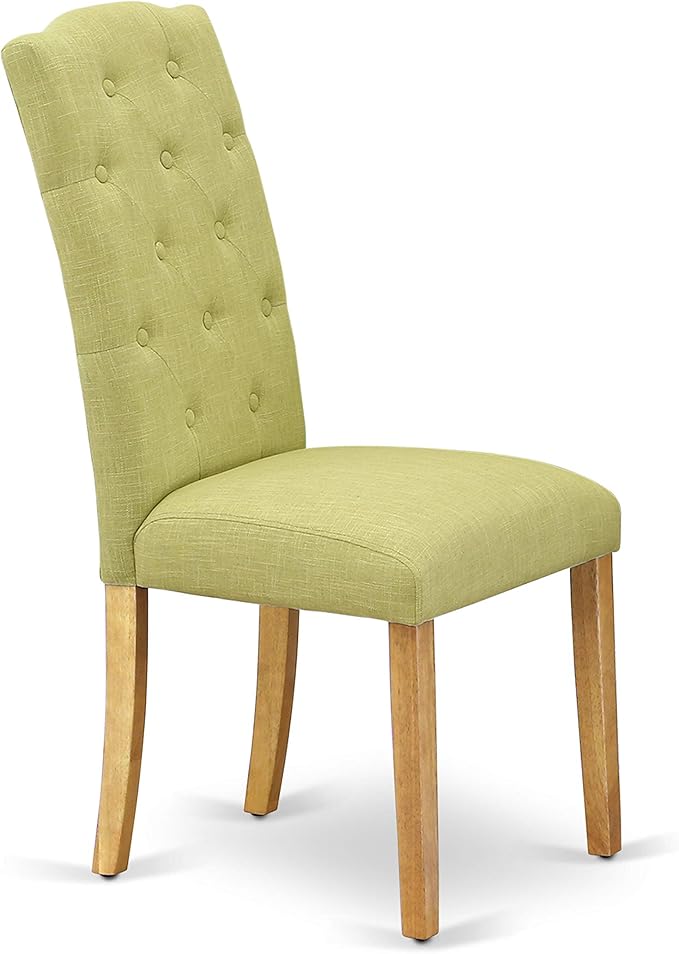 East West Furniture ESCE3-OAK-07 3 Piece Dinette Set for Small Spaces Contains a Round Dining Table with Pedestal and 2 Limelight Linen Fabric Upholstered Chairs, 30x30 Inch, Oak