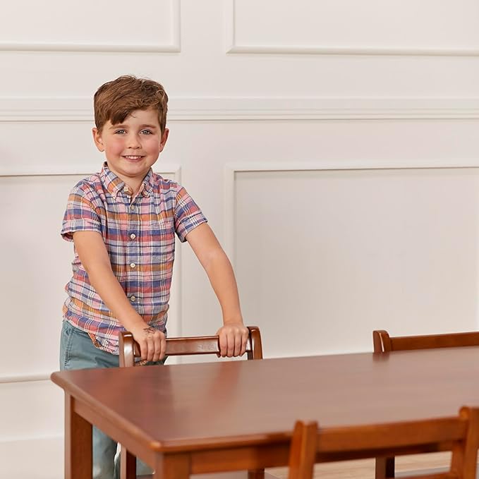 ECR4Kids 24in x 48in Rectangular Hardwood Table and Chair Set, 12in Seat Height, Kids Furniture, Dark Walnut