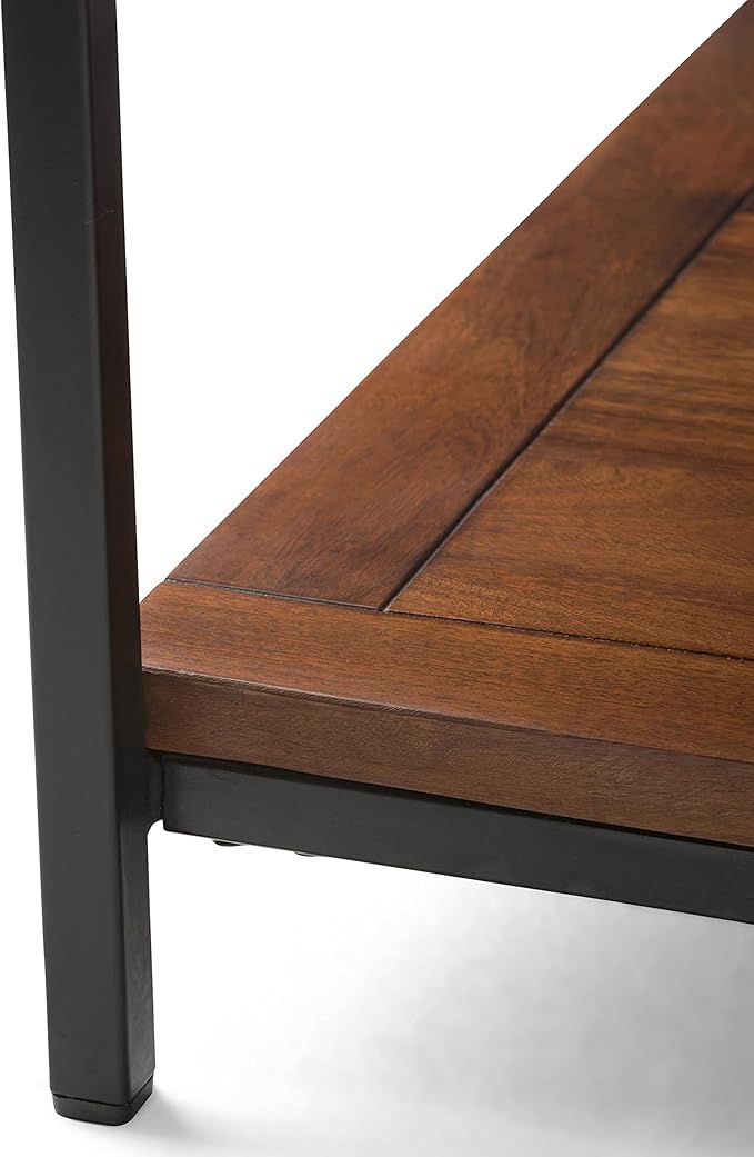 SIMPLIHOME Skyler Square Coffee Table - 34 inch Wide Solid Mango Wood and Metal Living Room Table in Dark Cognac Brown, Industrial Center Table for Family Room with Open Shelf and Black Frame