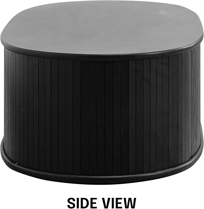 NTC Stream Coffee Table, Modern Oval Wooden Center Table with Vertical Groove Design, Stylish Living Room Decor, Contemporary Minimalist Style for Home and Office, Easy Assembly - Burnt Black