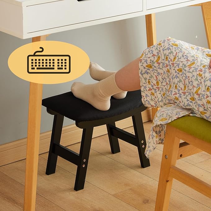 Foot Stool Ottoman Foot Rest Under Desk,Small Stool for Living Room, Bedroom and Kitchen (Black Legs - Black Stool Surface)