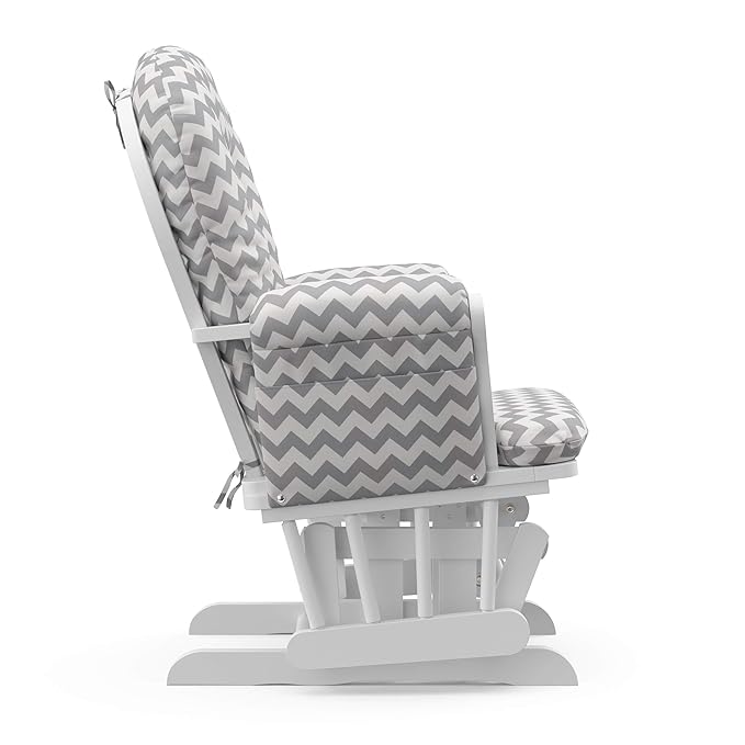 Storkcraft Premium Hoop Glider & Ottoman (White/Gray Chevron) — GREENGUARD Gold Certified Nursery Glider, Solid Wood Craftsmanship, Smooth-Gliding Nursery Chair and Ottoman, Award-Winning