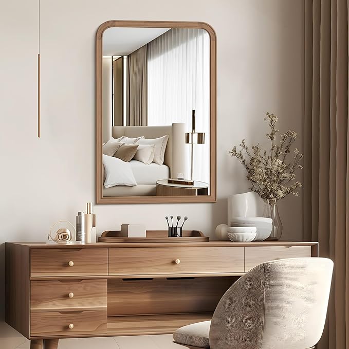WallBeyond Wood Bathroom Mirrors for Wall Mounted, 24" x 36" Rustic Wood Frame Wall Mirrors Decorative for Living Room or Bedroom Vanity Mirror, Honey-Colored