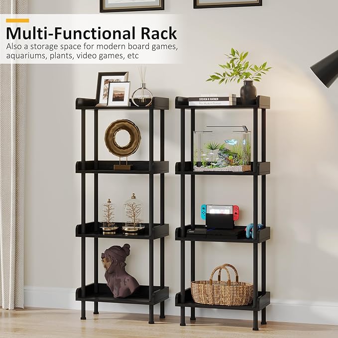 Hosfais Small Wooden Bookcase, 4-Tier Black Rustic Etagere Bookshelf for Living Room & Bedroom, Storage Organizer