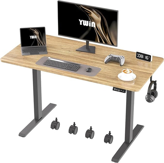 Ywin Electric Height Adjustable Standing Desk with Wheels, 55 x 24 inches, Ergonomic Stand Up Desk for Home Office