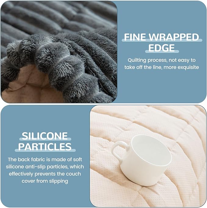 OTOB Dog Couch Covers for 3 Cushion Washable Non Slip Plush Pet Friendly Bed Mat Sofa Cover for Dogs, All Seasons Cozy Soft Fuzzy Furniture Protector Sofa Slipcovers (Dark Gray, 27.6" x 59.1")