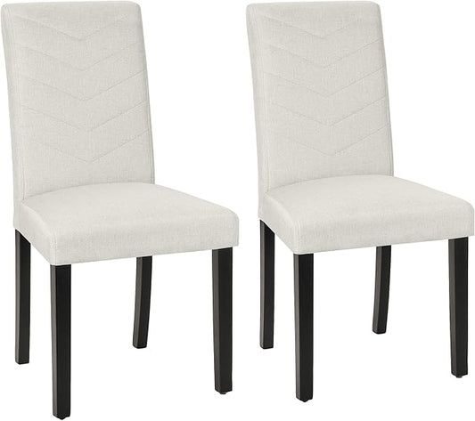 VECELO Upholstered Dining Chairs Set of 2, Fabric Wood Legs High Back for Kitchen Living Room, Beige