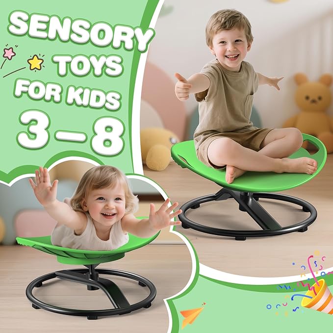 Spinning Chair for Autistic Kids - Safety Handle Sensory Chair for Autistic Children with Non-Slip Design, 3-12 Years Kids Swivel Chairs (Green)