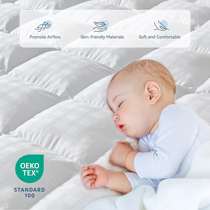 ELEMUSE California King Cooling Mattress Topper, Extra Thick 1300gsm Mattress Pad for Back Pain, Plush 500TC Cotton Pillow Top with Deep Pocket, Overfilled with Mixed Advansa Down Alternative Filling