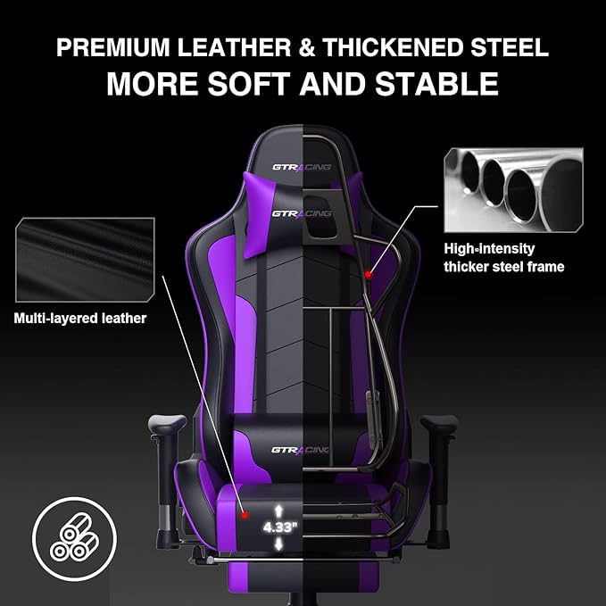 GTRACING Gaming Chair with Speaker and Footrest Office Computer Chairs Music Video Gamer Chair Heavy Duty Ergonomic Computer Office Desk Chair Purple