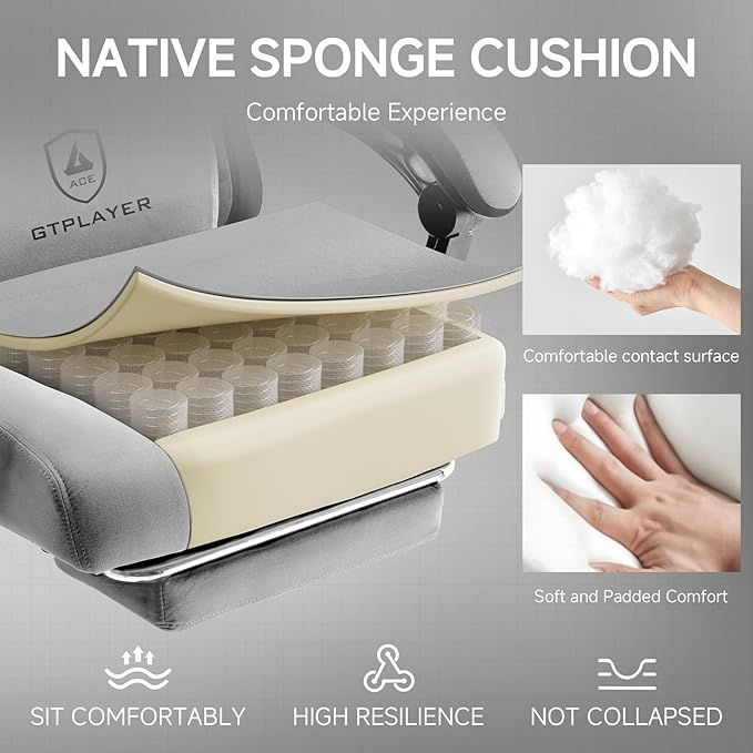 GTPLAYER Office Chair, Gaming Computer Desk Fabric Chair with Footrest, High Back Ergonomic Office Chair with Pocket Spring Lumbar Support and Linkage Armrests Adjustable Height Swivel for Home Task