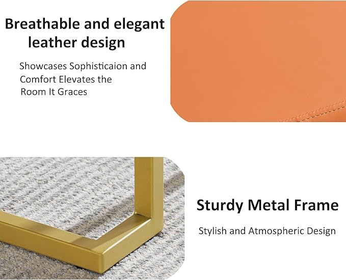 Modern Style Bedroom Single Seat Bench, Cushioned Bed end Stool, Living Room Sofa Stool, Footstool with Golden Iron Legs, Suitable for Bedroom and Living Room (Orange, 21.65"x15.74"X16.53")