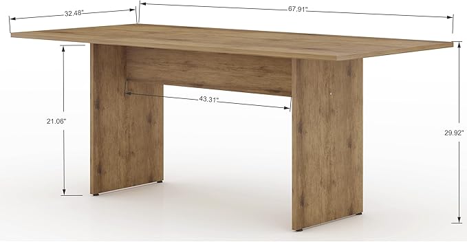 Manhattan Comfort Nomad 3 Piece Dining Set for 6 with Modern Kitchen Table and 2 Benches, Farmhouse Furniture with Rustic Wood Grain Finish, Pedestal Base, Easy Assembly, Dining Set, Nature