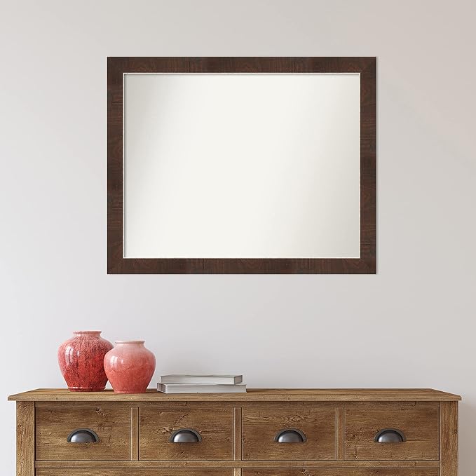 Amanti Art Brown Bathroom Mirror for Over Sink, 27x33 Wildwood Brown Rectangle Vanity Mirror, Large Country Rustic Frame, Hangs Horizonally and Vertically, Bathroom Wall Decor, Non-Beveled Edge