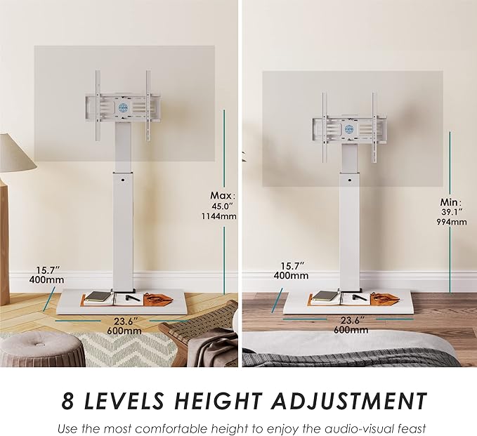FITUEYES Iron Base Floor TV Stand with 60 Degree Swivel Universal Stand for 32-65 inch TVs up to 88lbs with Height Adjustable Mount and Wire Management