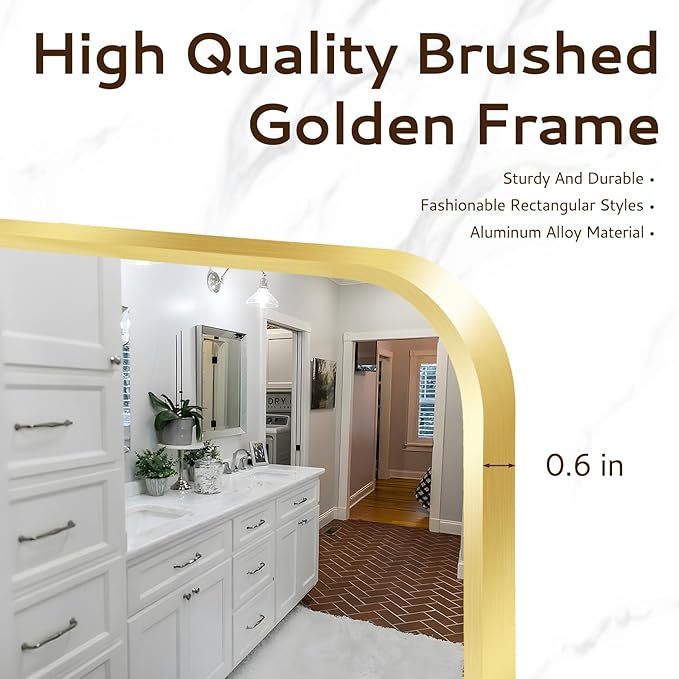20x28 Rounded Rectangle Bathroom Mirrors for Over Sink, Gold Vanity Mirror with Metal Frame Wall Mounted, Modern Farmhouse Mirror for Restroom, Bedroom, Entryway Decor