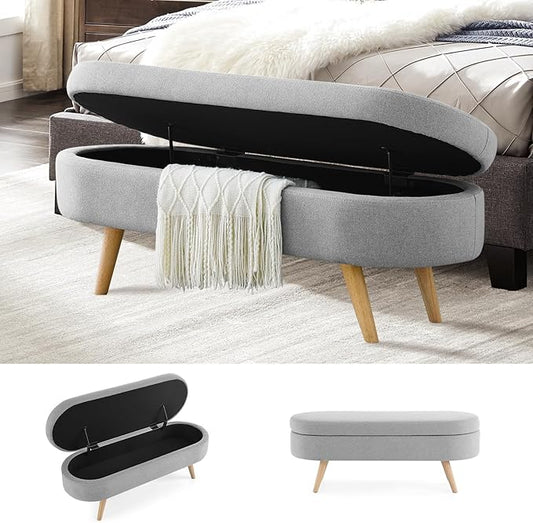 NicBex Ottoman Bench with Storage for Bedroom, 43.5" Upholstered End of Bed Bench with Rubber Wood Legs, Linen Storage Bench for Living Room or Entryway,