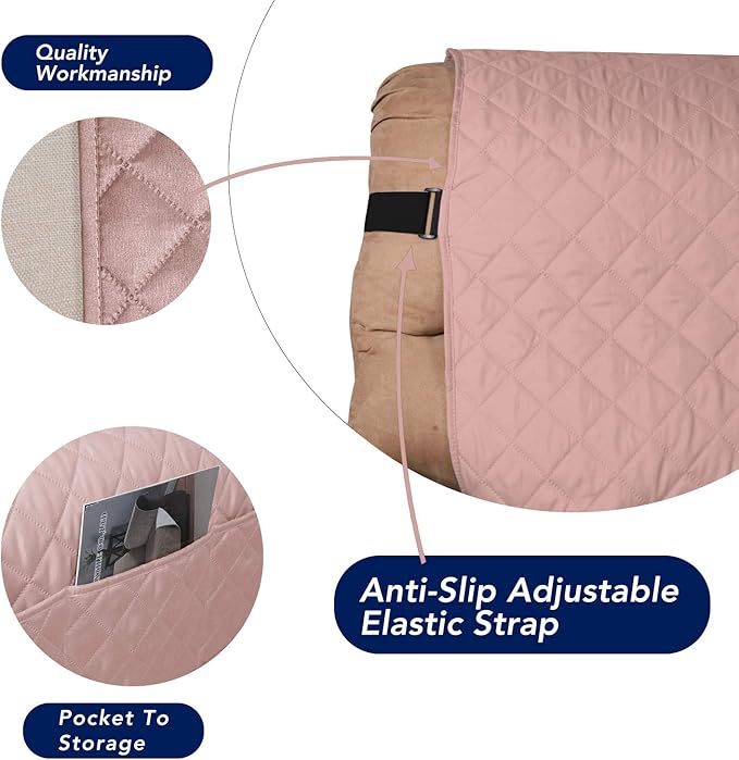 PureFit Reversible Sofa Cover Water Resistant Recliner Couch Cover, Machine Washable Furniture Cover with Adjustable Strap for Dogs, Pets (Recliner, Pink/Ivory)