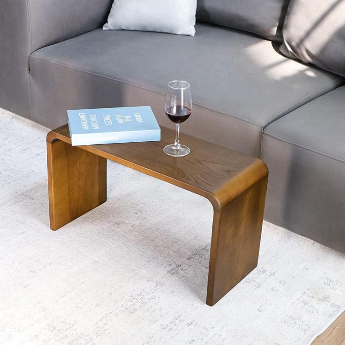 COZYMATIC Carlisha C-Shaped End Table Sofa Table Coffee Table Solid Wood Frame for Living Room Side Table for Bedroom(Set of 2), Walnut Brown