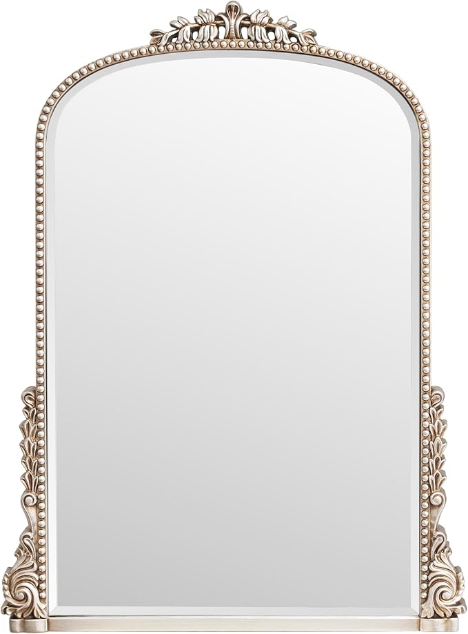 SHYFOY Antique Silver Mirrors for Wall Decor, Vintage Decorative Wall Mirror, Baroque Arch Large Mirrors for Living Room Entryway Powder Room, Home Decor
