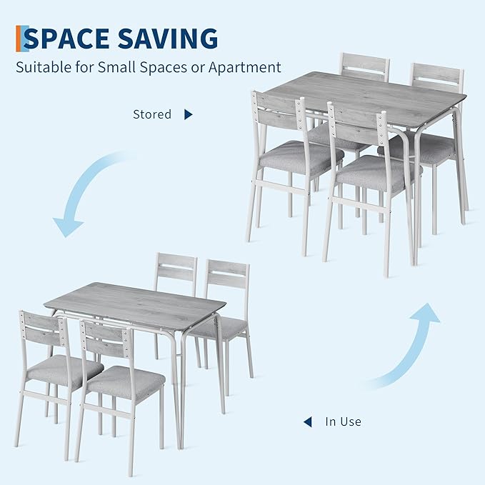 Dining Table for 4, Small Table and Chairs Set of 4, Square Dinette Set for 4, 5 Piece Kitchen & Dining Room Sets for Small Space (White, Table with 4 Upholstered Chairs)