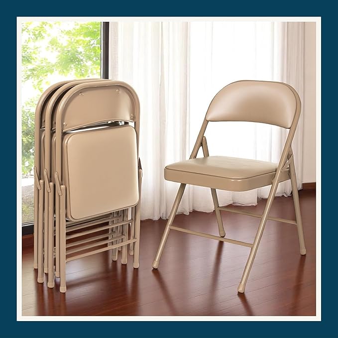 OEF Furnishings OEF950 Series Vinyl Padded Steel Folding Chairs (4-Pack, Beige)