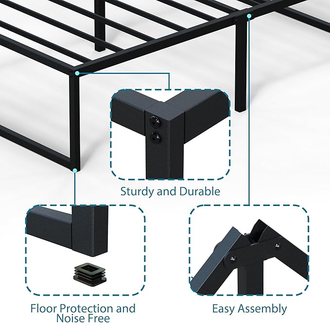 EMODA 18 Inch Narrow Twin Bed Frame 30x75, Heavy Duty Metal Platform No Box Spring Needed, Easy Assembly Noise Free, Black