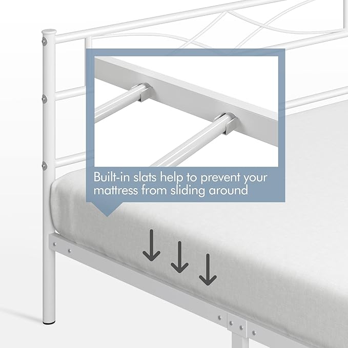 Yaheetech Metal Full Size Bed Frame, Platform Bed Frame, Mattress Foundation with Curved Design Headboard & Footboard, NO Box Spring Needed, Heavy-Duty Support, Easy Assembly, Full, White