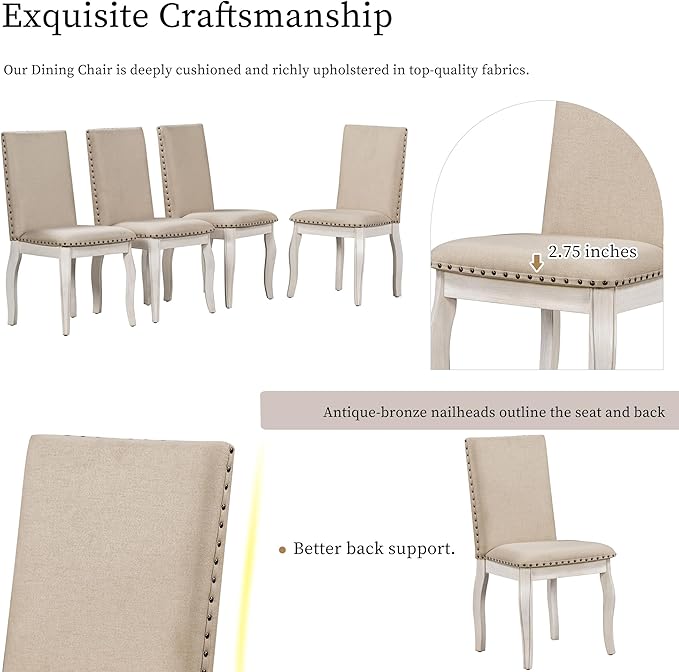 5 Pieces Dining Table Set with 43" Round Extendable Desk,Living Room Furniture W/ 4 Upholstered Curved Legs Chairs,for Restaurant,Home Bistro,Oak Natural Wood+Antique White