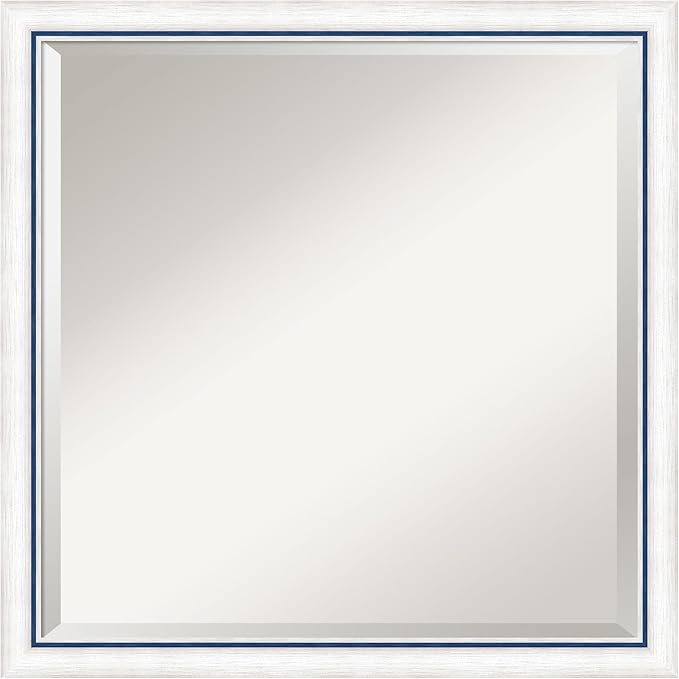 Amanti Art White Bathroom Mirror for Over Sink, 22x22 Morgan White Blue Square Vanity Mirror, Medium Modern Contemporary Wood Frame, Hangs Horizonally and Vertically, Bathroom Wall Decor, Beveled Edge