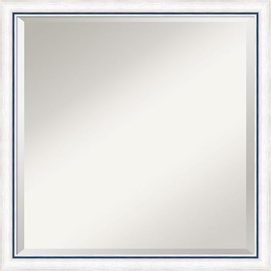 Amanti Art White Bathroom Mirror for Over Sink, 22x22 Morgan White Blue Square Vanity Mirror, Medium Modern Contemporary Wood Frame, Hangs Horizonally and Vertically, Bathroom Wall Decor, Beveled Edge