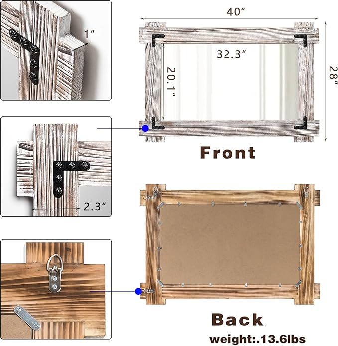 MeMoreCool Farmhouse Rustic Wood Framed Bathroom Mirror, Decorative Wall Mounted Rectangular Mirror for Bedroom, Living Room, or Bathroom, 40x28 Inch, White