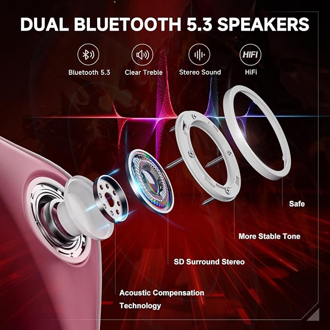 GTPLAYER Gaming Chair with Bluetooth Speakers and Footrest, Ergonomic Gamer Chair with Reclining Backrest, 3D Armrests, Adjustable Seat Height, Computer Desk Chair for Adults (Pink)
