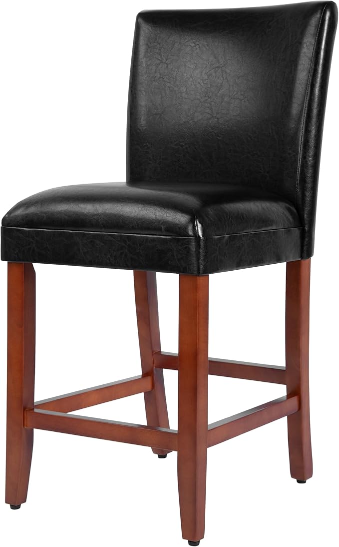 Homepop Home Decor | Classic Counter Height Bar Stools | Faux Leather 24 Inch Bar Stools | Decorative Home Furniture (Black)Single Pack