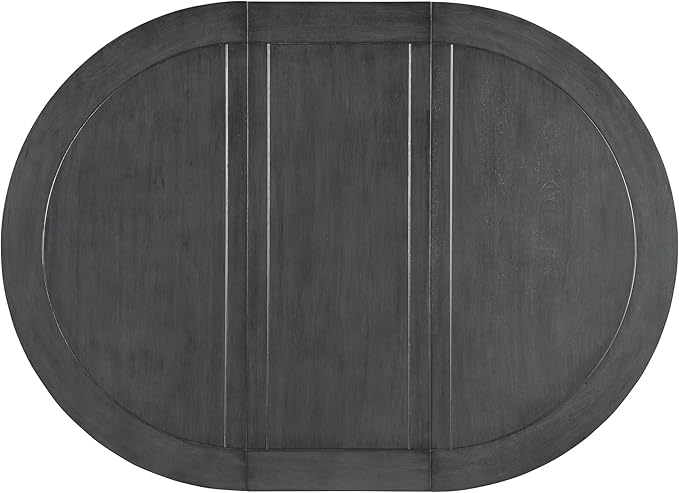 Merax 5-Piece Extendable Dining Table and 4 Upholstered Chairs, Round Oval Dining Table Set for 4, Wood MDF Kitchen Table Set with Removable Leaf for Dining Room, 42" to 58" (Grey+White)