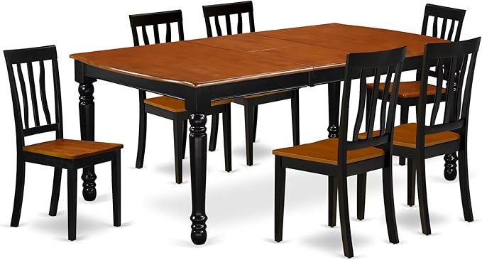East West Furniture DOAN7-BCH-W 7 Piece Modern Dining Table Set Consist of a Rectangle Wooden Table with Butterfly Leaf and 6 Dining Chairs, 42x78 Inch, Black & Cherry