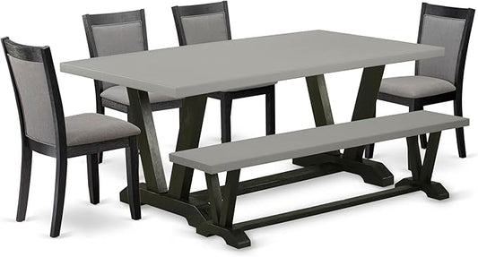 East West Furniture V697MZ650-6 6 Piece Kitchen Table Set Contains a Rectangle Dining Table and 4 Dark Gotham Grey Linen Fabric Parson Chairs with a Bench, 40x72 Inch, Multi-Color
