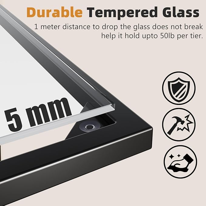 Simple Trending C Table Tempered Glass End Table, Couch Side Table, Snack Sidetable with Metal Frame, TV Tray Table for Small Space, Sofa Couch and Bed Side Table, Black
