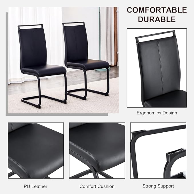 Modern Dining Chairs Set of 4,High Back Kitchen Chairs,Side Room Chair with Black Powder Coating Metal Legs,Easy to Clean Upholstered Dining Chairs,Ideal for Living Room(Black Chairs)